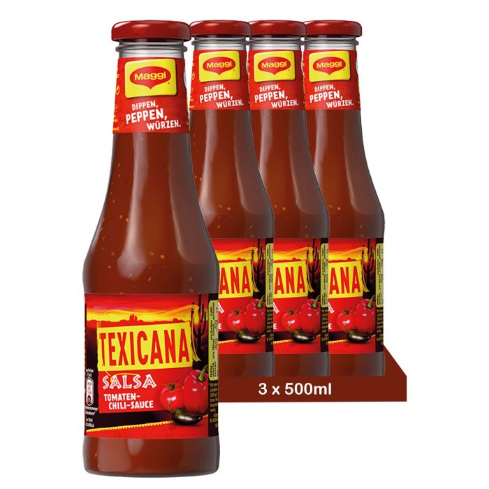 MAGGI Texicana Salsa | Tomaten-Chilli-Soße als Dip und Würzsauce | (3 x 500ml)