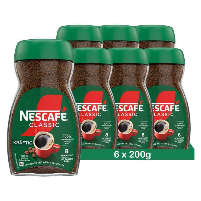 NESCAFÉ Classic Kräftig, löslicher Bohnenkaffee aus dunkel gerösteten Kaffeebohnen (6 x 200g)