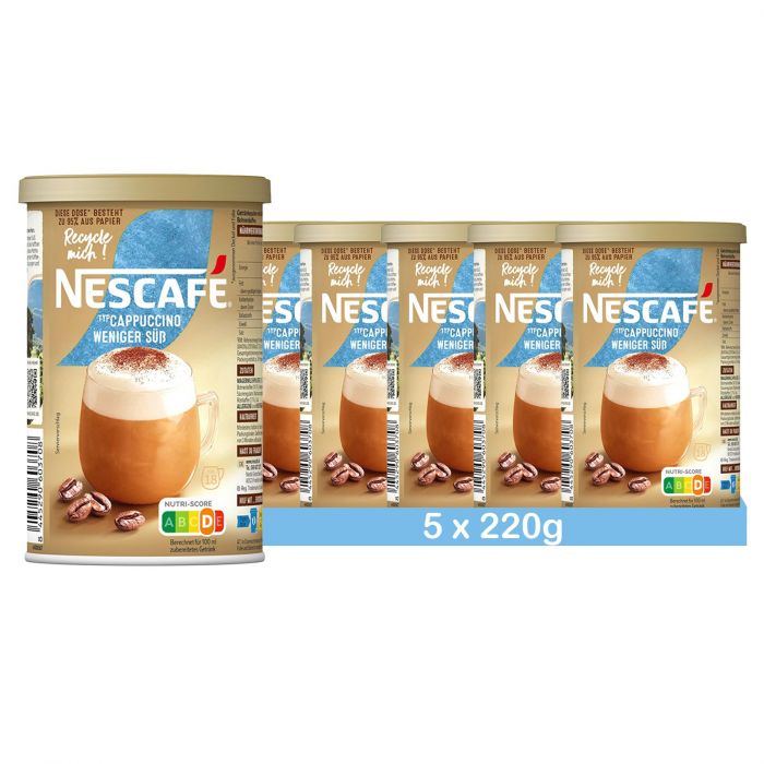 NESCAFÉ Gold Typ Cappuccino Weniger Süß, Getränkepulver mit löslichem Bohnenkaffee (5er Pack (5 x 220g))