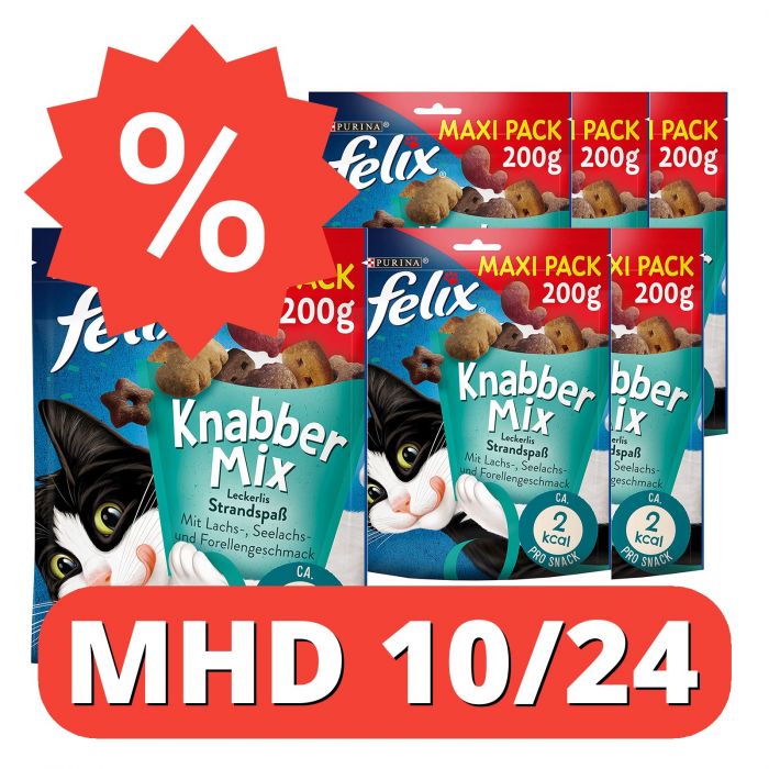 FELIX KnabberMix Strandspaß, Knuspriger Katzensnackmit 200g Beutel (5er Pack (5 x 200g)) [MHD 10/24]