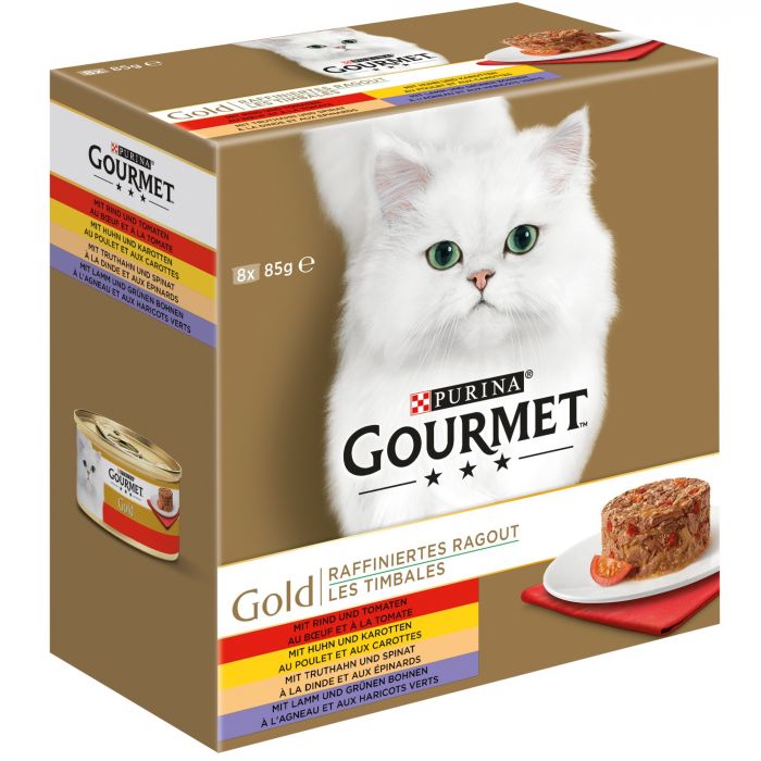 GOURMET Gold Raffiniertes Ragout Katzenfutter nass, Sorten-Mix, 8er Pack à 85g Dose (12er Pack (12 x 8 x 85g))