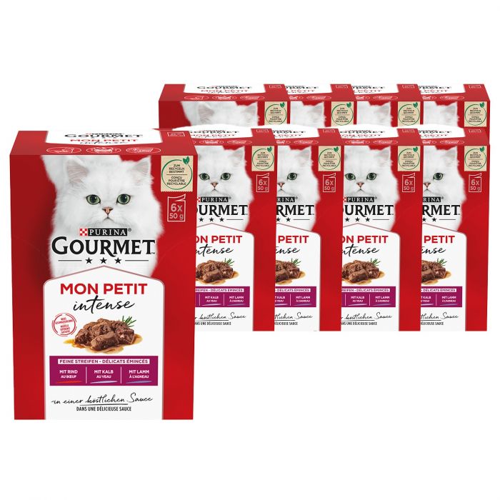 GOURMET Mon Petit Katzenfutter nass, Fleisch Sorten-Mix 6er Pack à 50g Dose (8er Pack (8 x 6 x 50g))