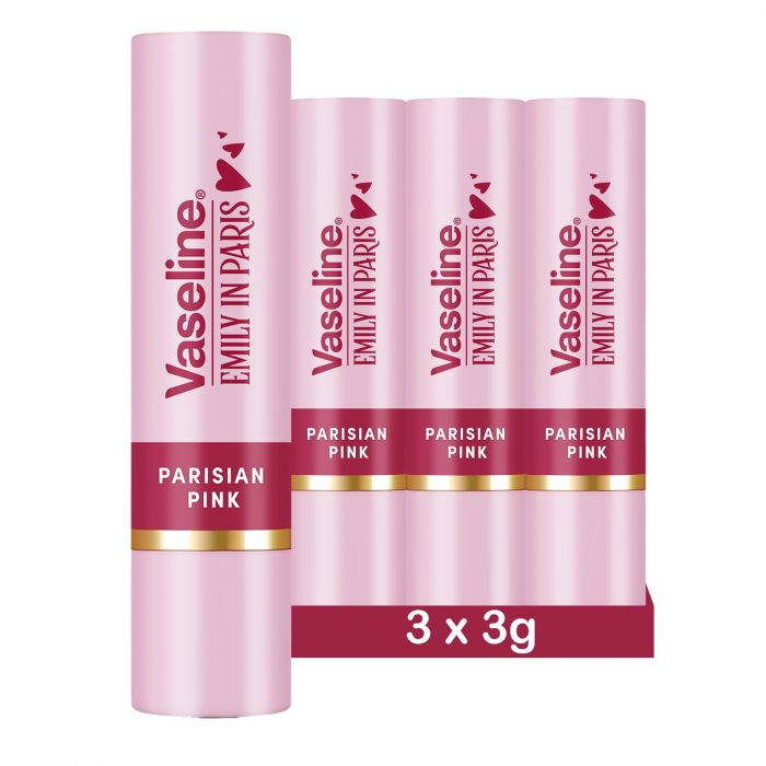 Vaseline x Emily in Paris Parisian Pink | Feuchtigkeitsspendender Lippenbalsam | Limited Edition | (3er Pack Parisian Pink)